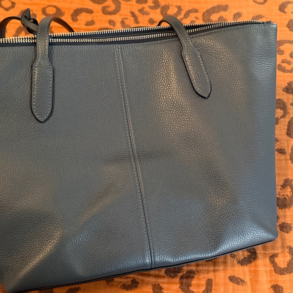 Elegant blue Leather Tote Bag - Picture 3 of 3